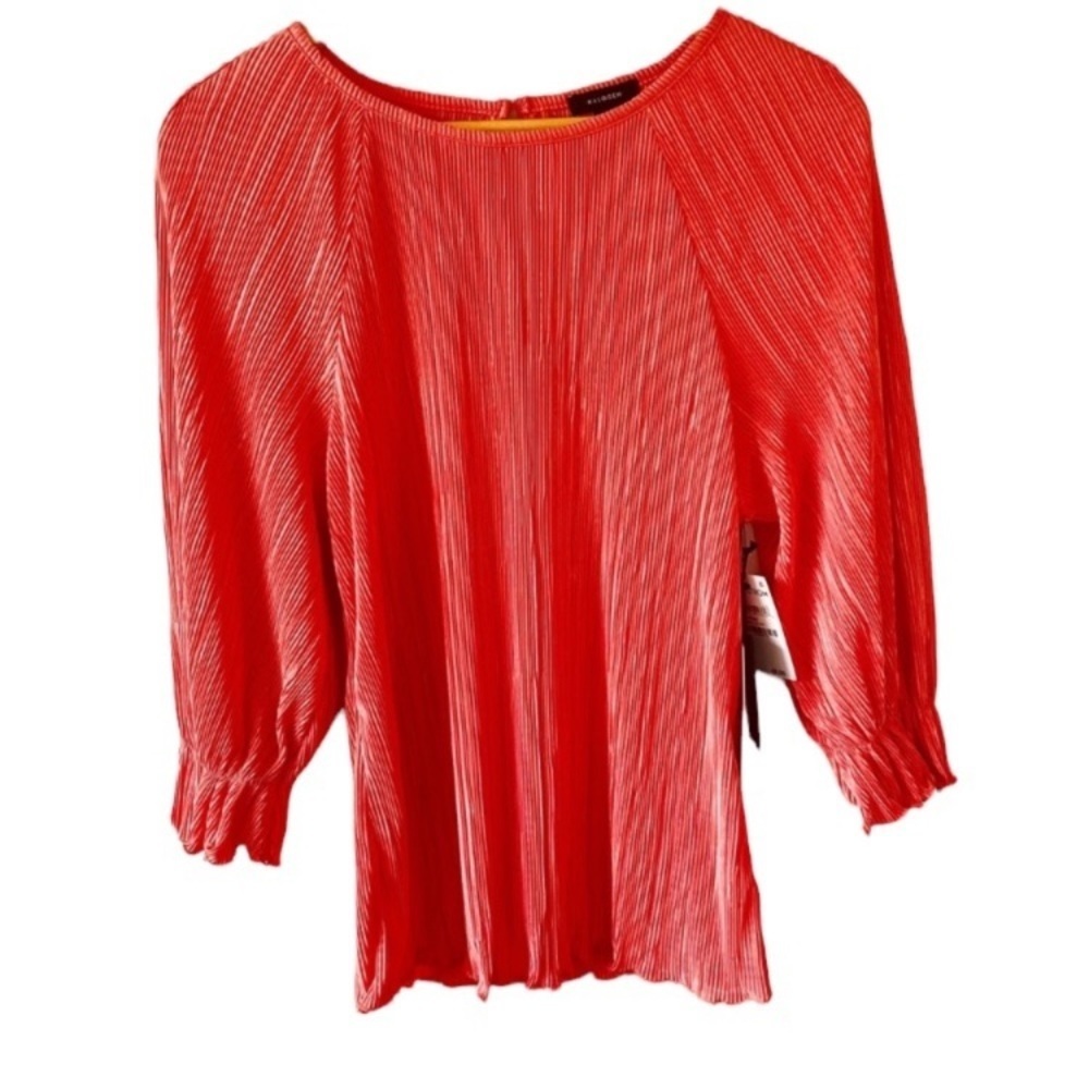 NWT Halogen Coral Orange Micro Pleat 3/4 Sleeve Career Casual Blouse M